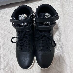 Reebok Black High-Top Sneakers with Leopard-Print Tongue